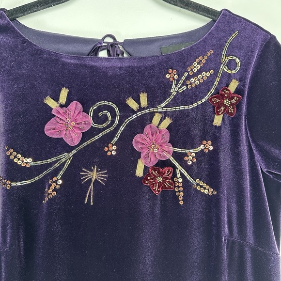 Carole Little Velvet Dress Size 4 Purple Beaded Sequin Whimsygoth Fairy‎  Floral - Picture 5 of 11